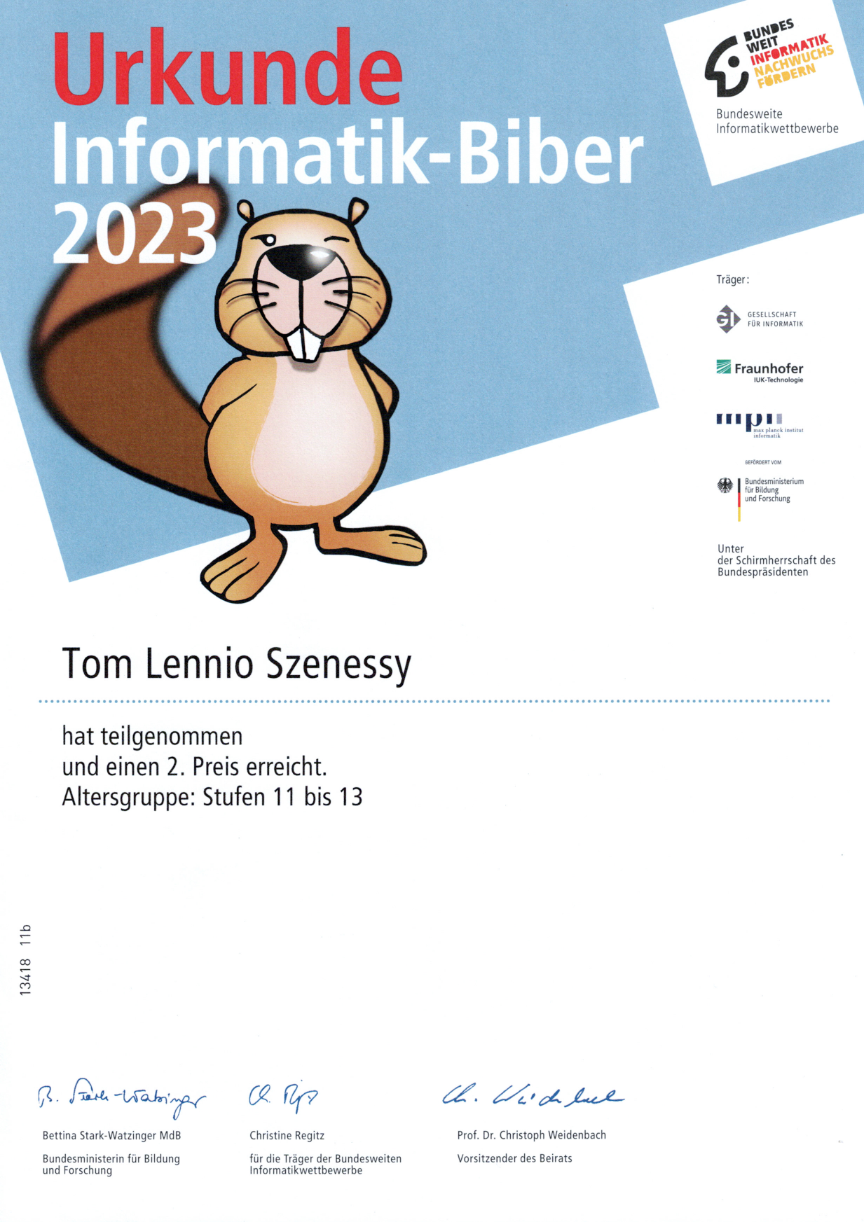 Informatik Biber 2023 award