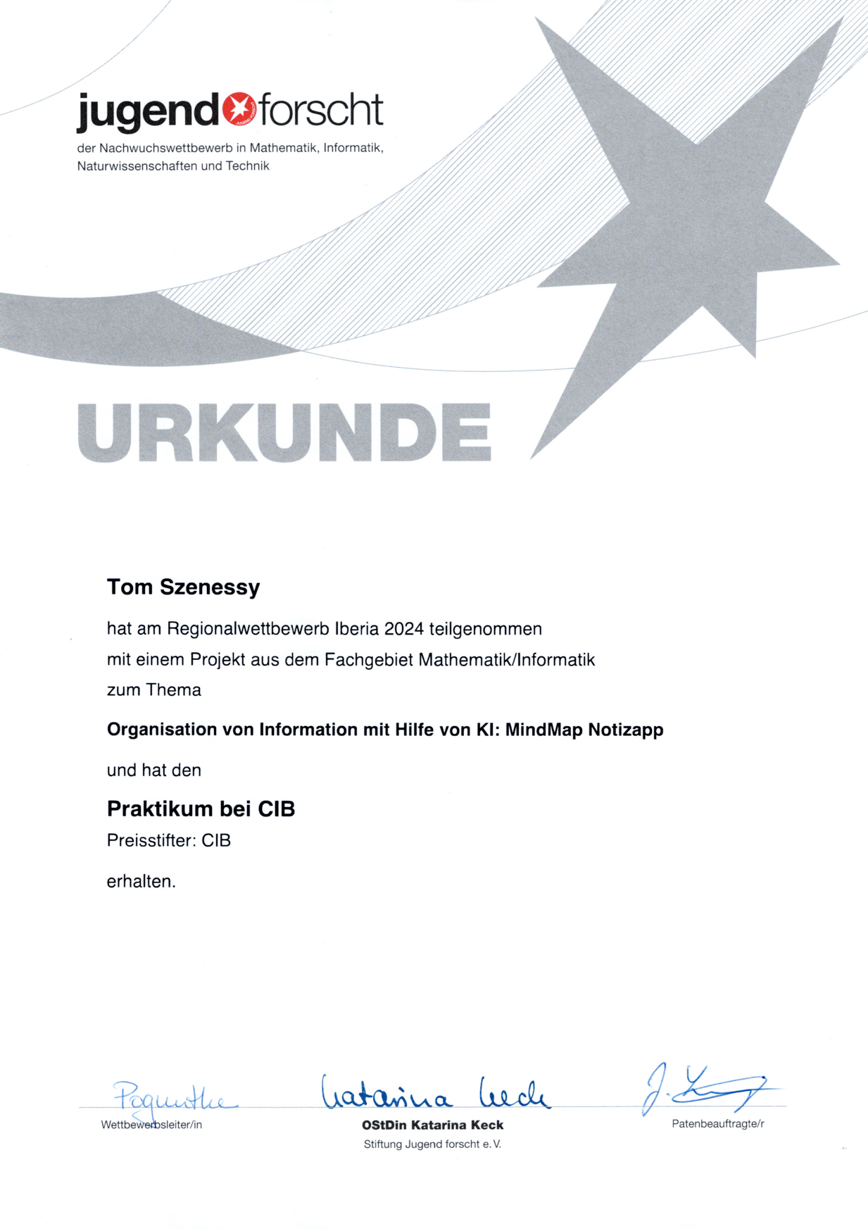 Jugend forscht CIB award