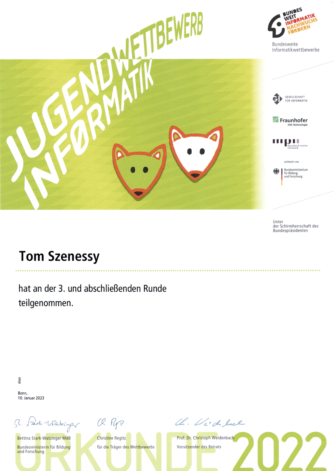 Jugendwettbewerb Informatik certificate